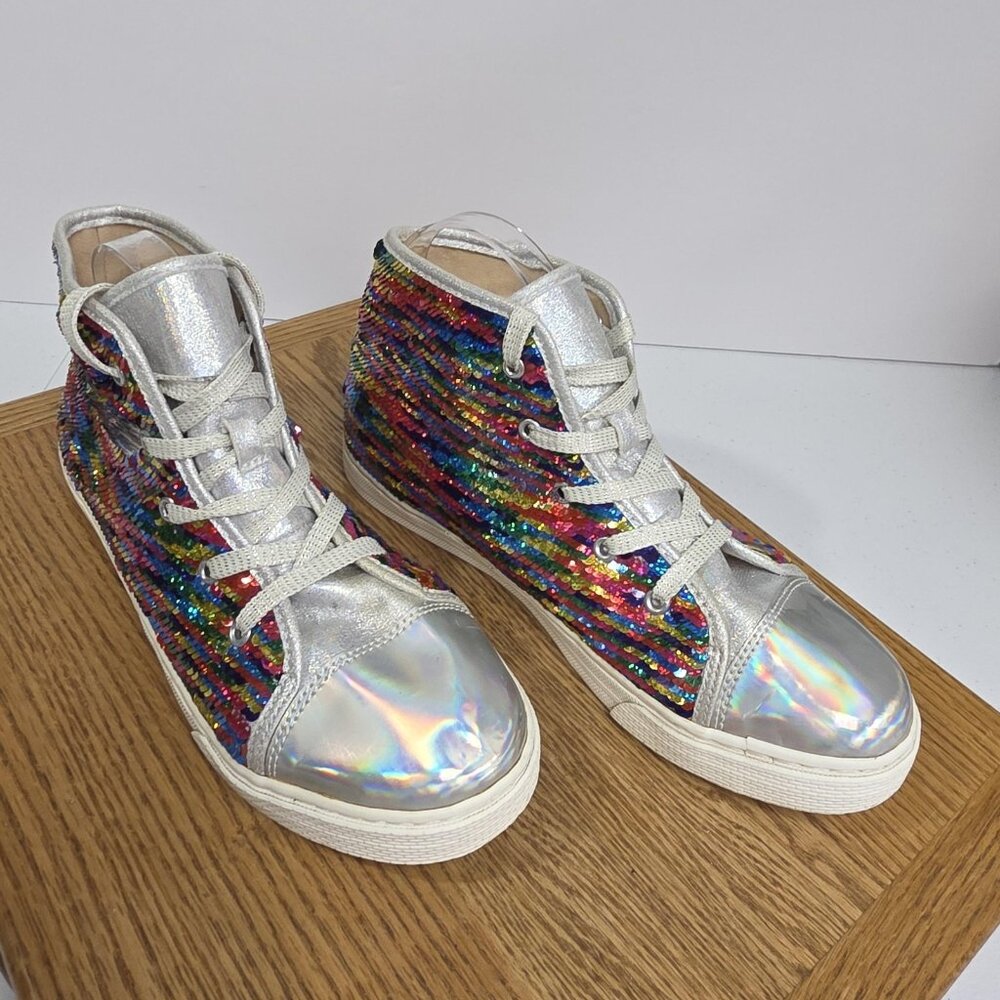 The Children's Place Shoes Girls Size 6 Rainbow Sequin High Top Iridescent Fun